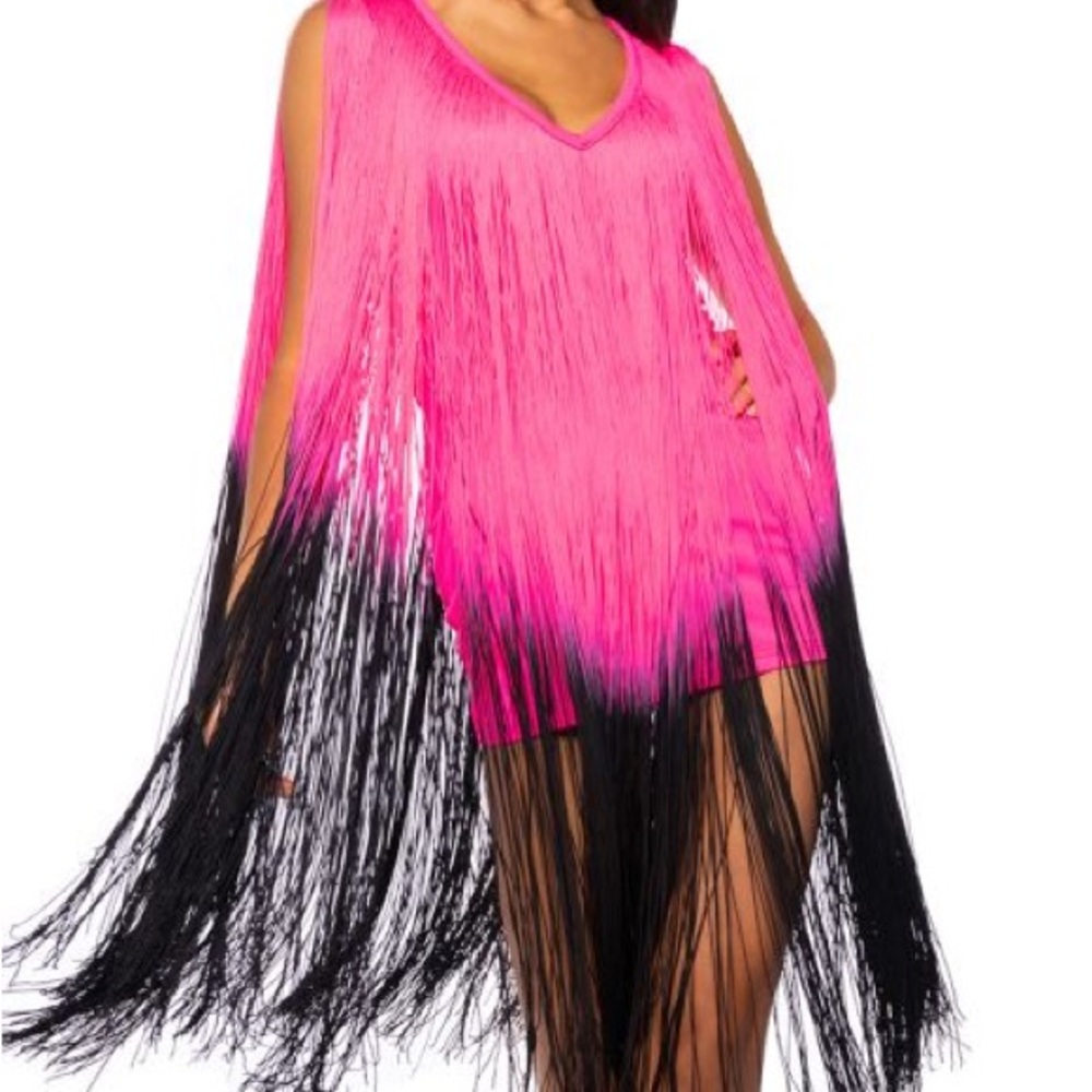 Pink and black fringe dress
